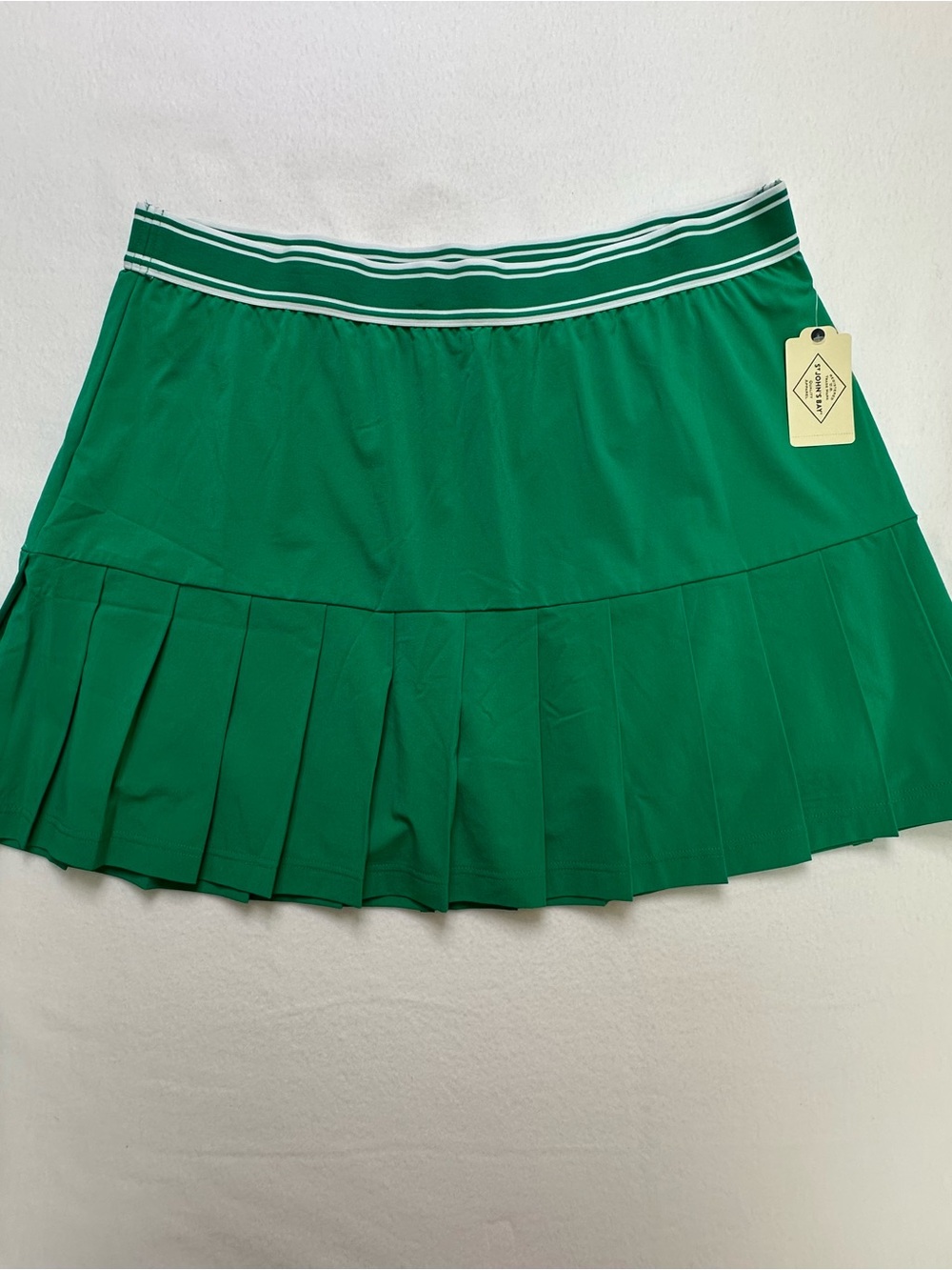 St. John's Bay Green Pleated Mini Skirt with Striped Waistband